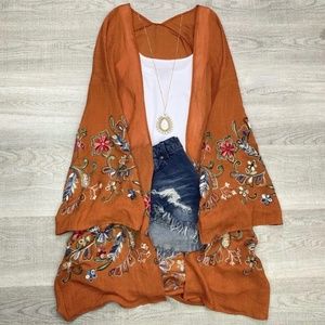 Long sleeve Embroidered Kimono | RUST
